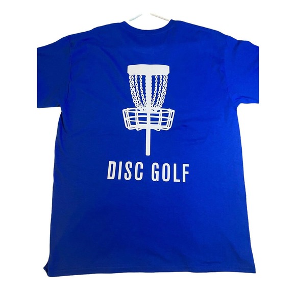 Disc Golf Double Basket Shirt Double Sided L Graphic T-Shirt Gildan Royal Blue - Picture 1 of 12